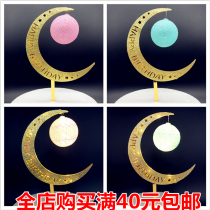 Luminous crescent light cake decoration ornaments moon light acrylic star light baking birthday dessert dress plug-in