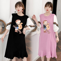 Pregnant woman 200 pounds plus size dress summer fat MM age reduction wild bat sleeve loose short-sleeved T-shirt skirt medium-long section