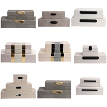 Model room light luxury storage box ornaments bedroom high-end sales office leather jewelry decoration with soft matching