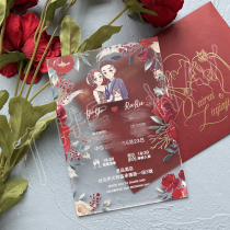 Wedding Acrylic Wedding Invites Cambodia Flower Business Activities Invitation Letter Red Pink Flowers Cartoon invites Cambodia