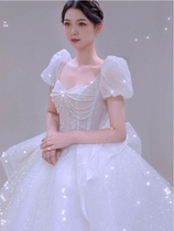 French light wedding dress 2021 new bride summer temperament main yarn Small Man Palace wind Starry Sky tail out yarn
