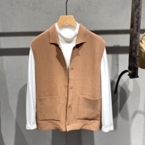 2021 autumn new solid color Japanese simple lapel knits waistcoat men casual Joker sleeveless cardigan vest tide