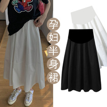 Pregnant womens skirts are worn outside summer mid-length belly-supporting long skirts are thin white stitching thin casual A-line skirts