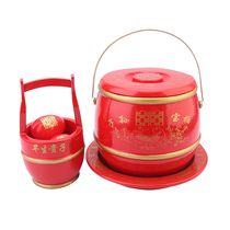 Marriage dowry supplies son bucket solid wood wedding red bucket toilet three-piece set red wooden bucket early birth