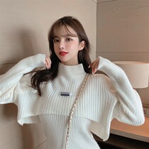 2021 autumn and winter New turtleneck sweater knitted suspender skirt two-piece design feel foreign style long dress set