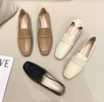 White Lefoe shoes women genuine leather one foot pedal 2022 spring autumn new Inn wind small leather shoes soft leather flat bottom single shoe woman