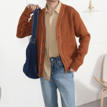 Korean contrast cardigan sweater men Korean fashion fashion personality knitted cardigan mens sweater casual versatile