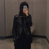 all Motorcycle leather womens real leather slim-fit short saints non-removable belt leather jacket short jacket with the same paragraph