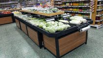 Shopping mall carbonized wood double-layer fruit and vegetable rack pile head platform shelf Fruit rack high-end vegetable Nakajima rack