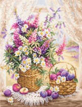 Cross embroidery drawing paper redrawing source file summer fragrance window front fruit flower basket