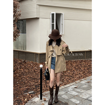ICHO Qiuqiu early autumn new style small man waist mid-length temperament windbreaker jacket female chic all-match top