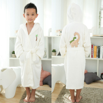 Childrens bathrobe cotton towel soft absorbent long sleeve spring and summer autumn cotton robe with hat