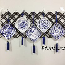 Kindergarten primary school classroom decorations blue and white porcelain paper plate national style retro hanging decoration Chinese style tassel hanging decoration