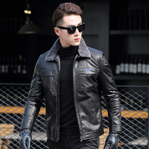 Haining leather hair mens lapel leather jacket short goat leather jacket plus cashmere mens lamb coat winter