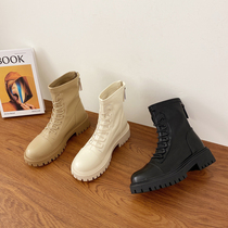 Martin boots 2021 new female spring and autumn single boots thick bottom English white thin boots back zipper short boots tide