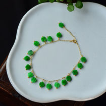 Natural Jade Jade Jade dried green four-leaf clover 14K gold gold design anklet female adjustable anklet
