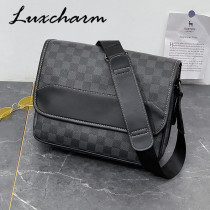 Luxcharm high grade shoulder bag business casual fashion Mens plaid cowhide multi compartment mens bag shoulder bag