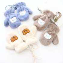 Gloves winter children plush warm even finger cute cartoon bear pattern boy and girl Korean version of baby bag finger