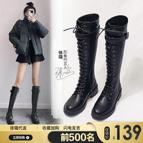  Knight boots womens 2021 new high-barrel long boots spring and autumn boots over the knee Martin boots mid-barrel womens shoes small