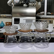 V60 Filter Cup Walnuts Wood Tot Glass Funnel High Temperature Resistant Glass Hand Flush Coffee Maker Cloud Share Pot 1-4 people