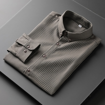 Rich bird non-iron vertical striped shirt men long sleeve slim casual Korean trend mens shirt professional light business