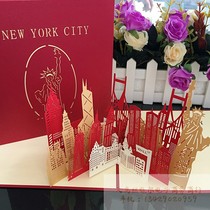 United States New York three-dimensional creative architecture paper carving hollow greeting card 3D New York City pop up card