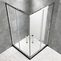 Customized stainless steel L right angle glass bath screen toilet dry and wet separation partition simple push-pull door shower room