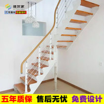 Free design custom double beam staircase indoor home duplex loft villa solid wood ladder glass guardrail