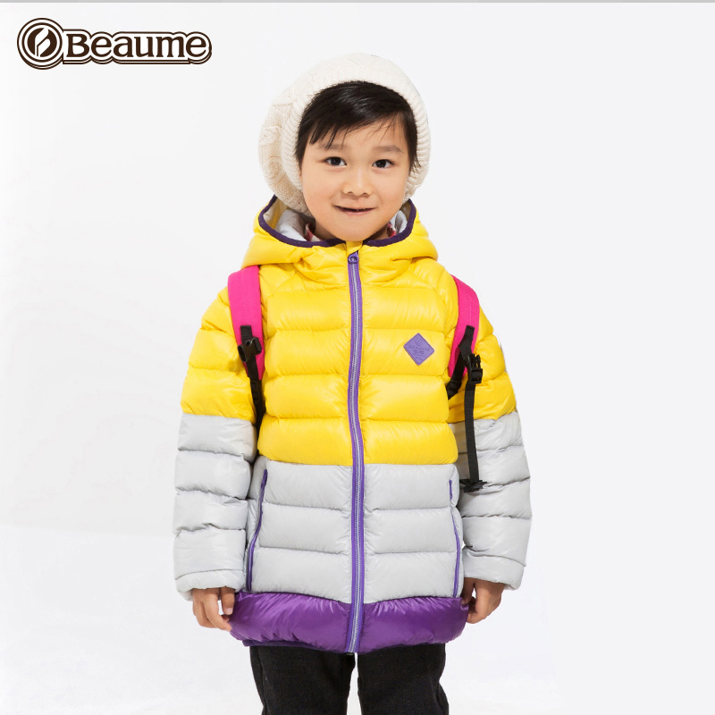 Beaume Baomei Outdoor Children's Hat Down Garment 90% White Duck Down Garment Long Sleeve Warm Coat