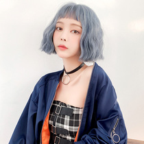 Seven Street Queens wig female short hair handsome round face Net red Natural realistic temperament corn hot haze blue short curly hair