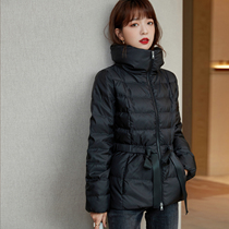 Black down jacket womens winter New 2021 long temperament high-end waist slim stand collar jacket