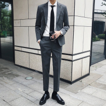 Spring and autumn mens business leisure solid color small suit jacket youth British slim suit suit suit wedding groom