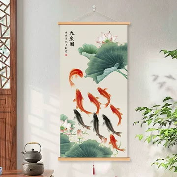荷花九鲤图轴-荷花九鲤图轴促销价格、荷花九鲤图轴品牌- 淘宝