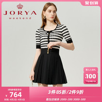 Zhuoja Weekend 2022 Spring new sweet and round collar Coloured Stripes with 50% sleeves Knitted Sweatshirt EJWCAQ15