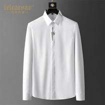 High-end shirt mens long-sleeved ice silk embroidered inch shirt mens autumn free hot drop design niche mens shirt
