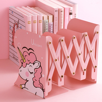 Pink Unicorn Girl heart retractable small bookshelf student desktop folding book clip for storage
