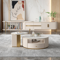 Light luxury TV cabinet tea table combination rock board modern simple 2021 net red telescopic living room advanced sense new French