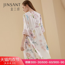 Lady Kim Santaith Collision Color Splicing Sleeping Robe 100% Mulberry Silk Summer New Pint of Printed Pyjamas Woman