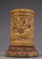 Shoushan stone carving landscape figure pen holder weighs 578 5G Wenwen Auction B1067