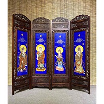 Porcelain plate painting blue bottom silk enamel (four holy) four fold screen-YZ27630