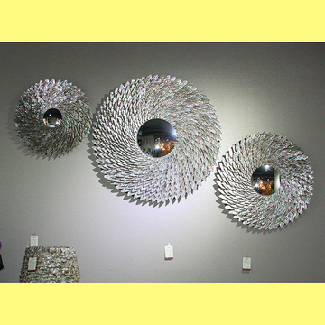 五彩鲍鱼壳挂饰镜 贴贝壳挂墙镜 装饰摆件 墙饰挂件