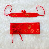 Cotton baby strap traditional newborn belt rabbit ear leggings belt printed red blessing word strap diaper strap