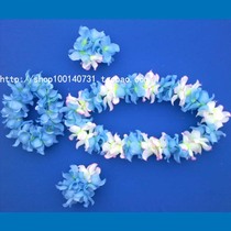 Hawaiian hula accessories garland four-piece set Blue and white with hula performance exotic style