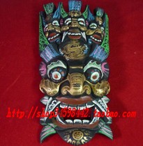 Painted wood carving Big Nuo mask Buddhist mask Face wall Wood carving Wall wall evil wall decoration European-style beautiful grimace craft