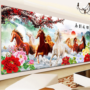 5d钻石画 马到成功贴钻十字绣八骏图砖石画万马奔腾新款客厅满钻