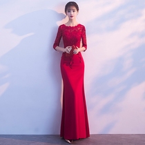 Toast dress bride 2021 new summer temperament slim fishtail red wedding evening dress skirt women can usually wear