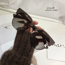 vcruan 13c brown sunglasses Hipster glasses irregular round half-frame sunglasses Polarized sunglasses large frame