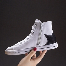  Star white shoes womens high-top 2021 autumn new Korean version of wild student flat shoes leather canvas shoes women
