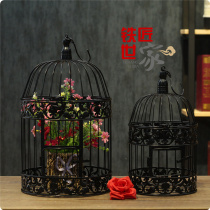 European Wrought iron decorative bird cage Bird cage flower rack Window display bird cage props Black bird cage ornaments