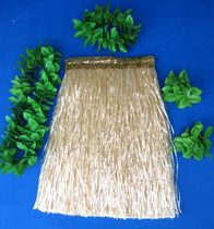 Hawaiian Hula Costume Garland Set Straw Skirt Set Leaf Garland with Double Layered Straw Dress
